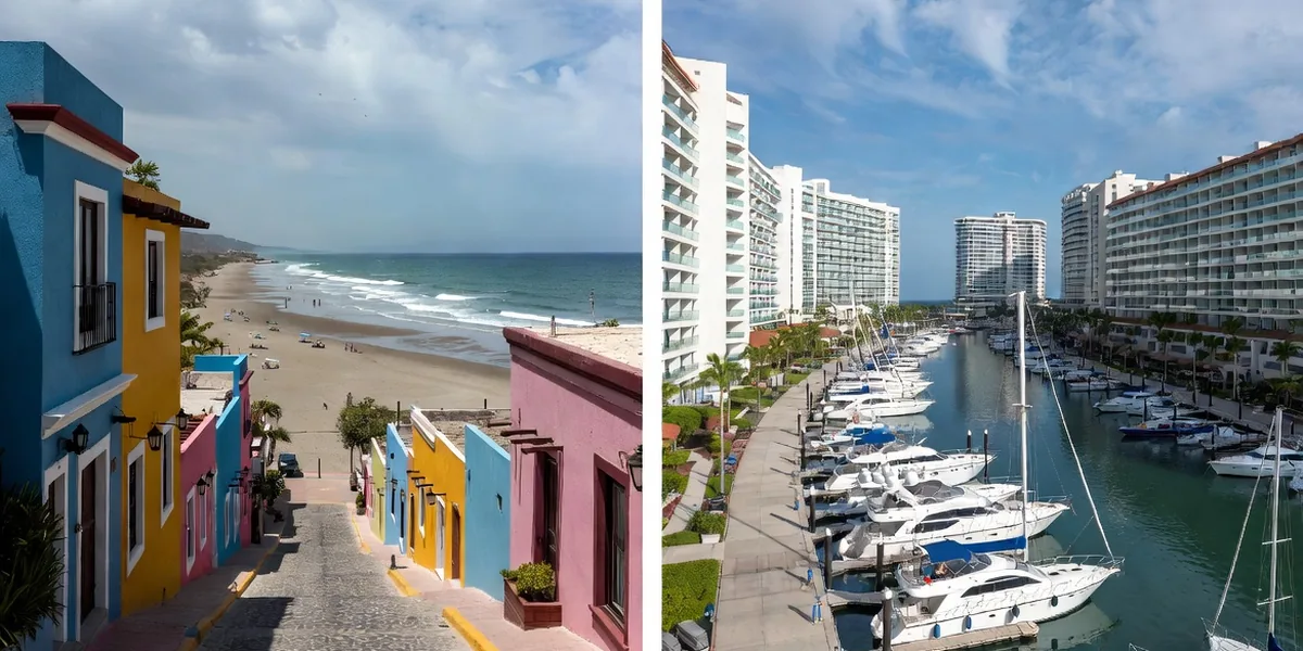 Side by side: Bucerías' cobblestone beach-town charm and Nuevo Vallarta's marina resort canals
