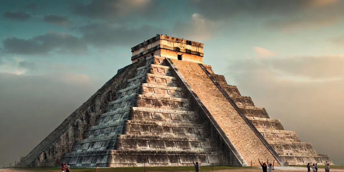 El Castillo pyramid at Chichén Itzá in early morning light with few visitors on the grand plaza