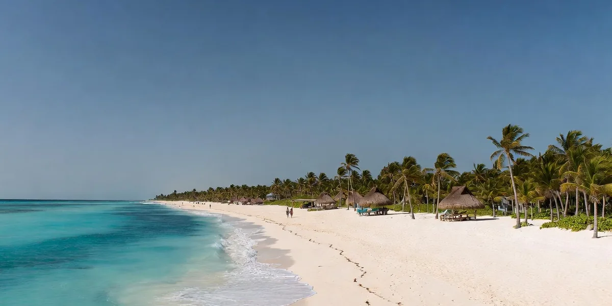 Wide white sand and clear turquoise water at Playacar beach in Playa del Carmen